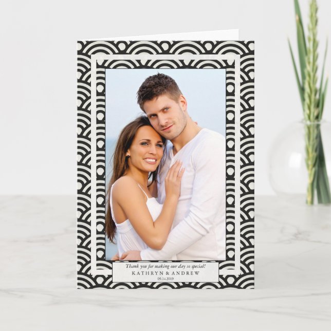 Cartão De Agradecimento Casamento com Seigaiha Japonês Obrigado/Texto Pers (Frente)