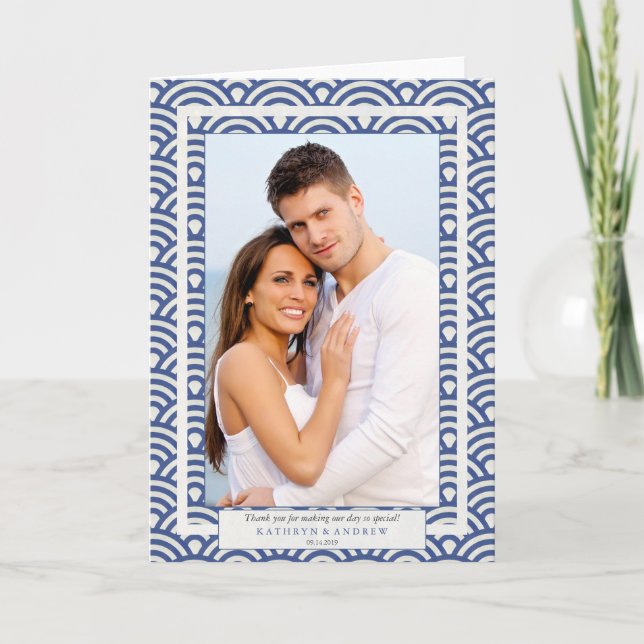 Cartão De Agradecimento Casamento com Seigaiha Japonês Obrigado/Texto Pers (Frente)