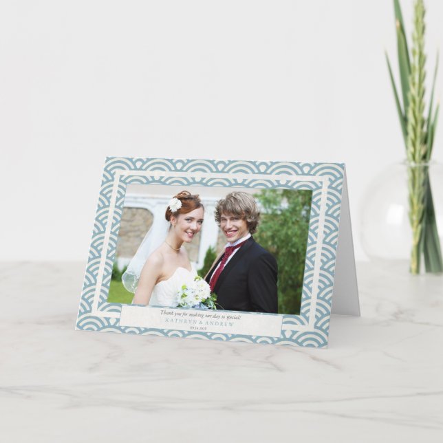 Cartão De Agradecimento Casamento com Seigaiha Japonês Obrigado/Texto Pers (Frente)