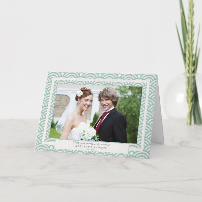 Cartão De Agradecimento Casamento com Seigaiha Japonês Obrigado/Texto Pers (Frente)