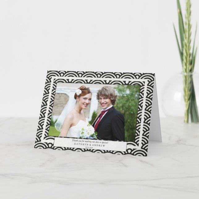 Cartão De Agradecimento Casamento com Seigaiha Japonês Obrigado/Texto Pers (Frente)