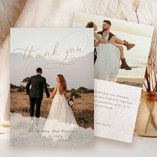 Cartão De Agradecimento Casamento com Sobreposição de 2 Fotos Botânico Ele
