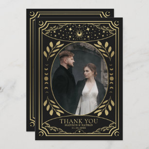 Cartão De Agradecimento Casamento com Tarot Dourado e Negro