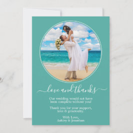 Cartão De Agradecimento Casamento com Teal de Foto Redonda Moderna Elegant