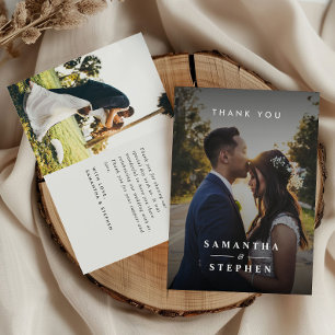 Cartão De Agradecimento Casamento com Texto Personalizado Foto Minimalista