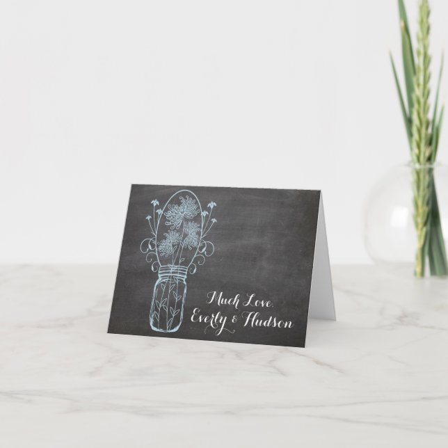 Cartão De Agradecimento Casamento com Tipografia Chalkboard Obrigado (Frente)