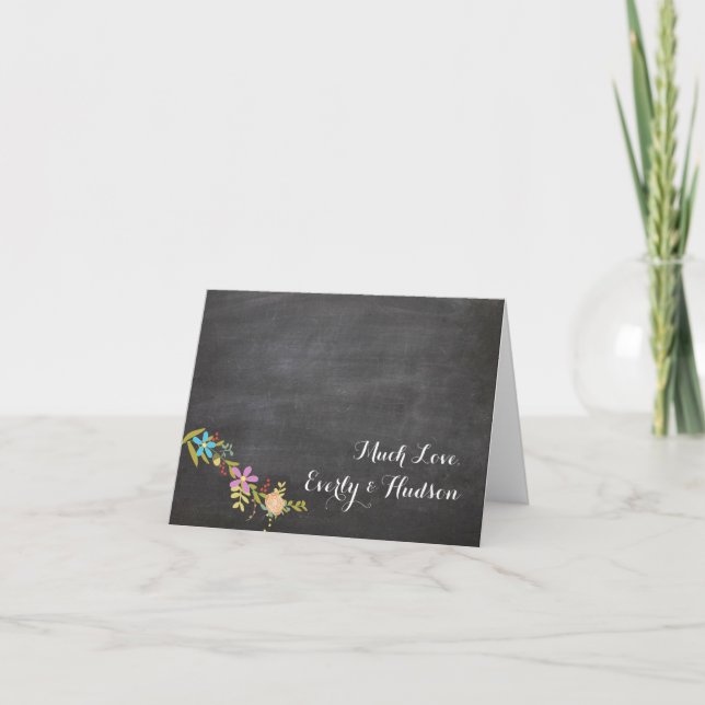 Cartão De Agradecimento Casamento com Tipografia Chalkboard Obrigado (Frente)