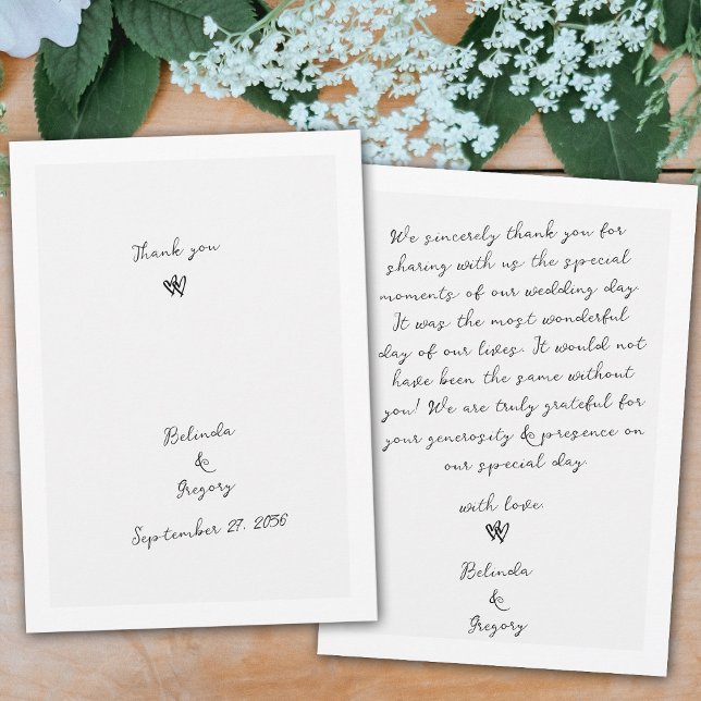 Cartão De Agradecimento Casamento com Tipografia Escrita Manuscrita de Man (Simple Minimalist Hand Written Typography Wedding Thank You Card)