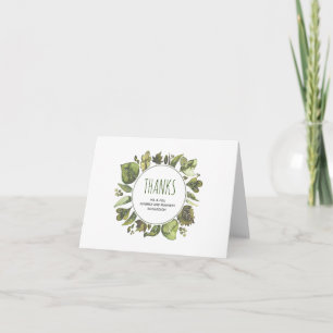 Cartão De Agradecimento Casamento com Watercolor Laurel Greenery Obrigado