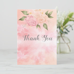 Cartão De Agradecimento Casamento Cor de Água Floral Rosa