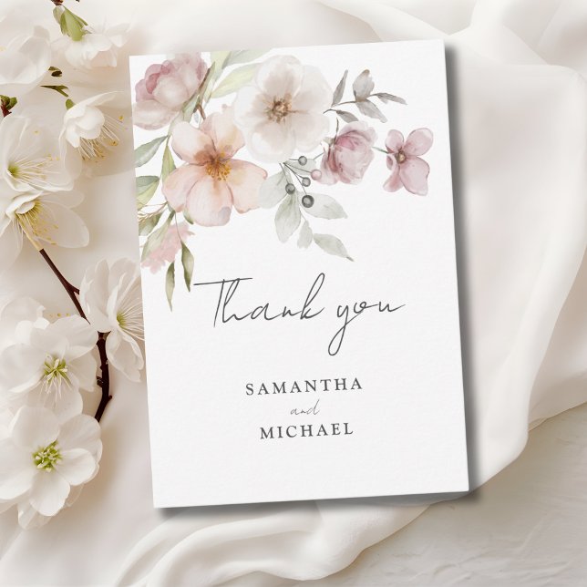 Cartão De Agradecimento Casamento Cor Flórida Floral Rosa Esbranquiçada (Criador carregado)