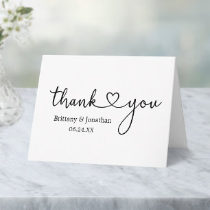 Cartão De Agradecimento Casamento Coração Caligrafia Minimalista Moderna