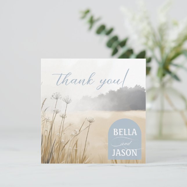 Cartão De Agradecimento Casamento Costeiro Chic Obrigado com Foto (Em pé/Frente)