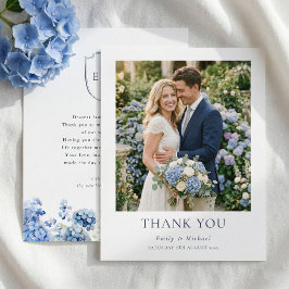 Cartão De Agradecimento Casamento Costeiro com Aquarela de Hortênsia Azul