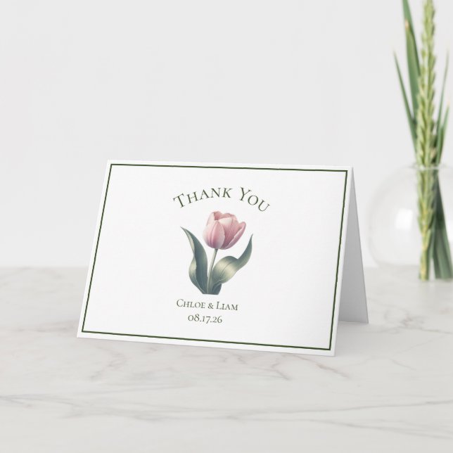Cartão De Agradecimento Casamento Da Flor De Tulip Elegante - Obrigado Car (Frente)