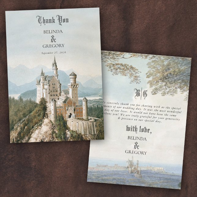 Cartão De Agradecimento Casamento da Floresta Russa do Castelo de Fairytal (Vintage Fairytale Castle Rustic Forest Wedding Thank You Card)