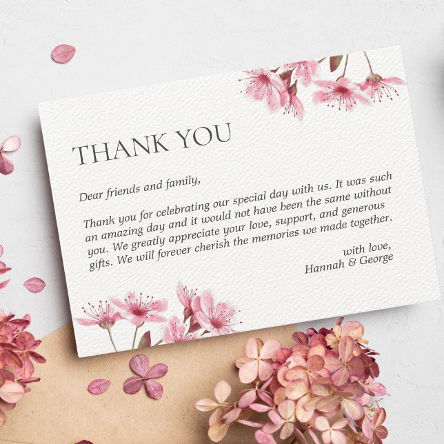 Cartão De Agradecimento Casamento da primavera de Cherry Blossom Moderno J (Cherry Blossom Thank you Card)
