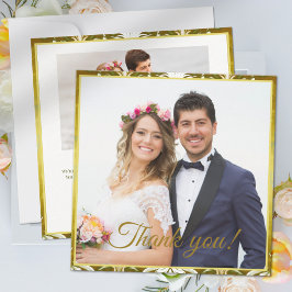 Cartão De Agradecimento Casamento Damasco Dourado Verde