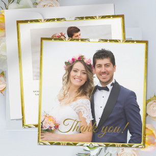 Cartão De Agradecimento Casamento Damasco Dourado Verde