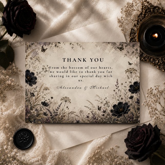Cartão De Agradecimento Casamento Dark Boho Goth (Criador carregado)