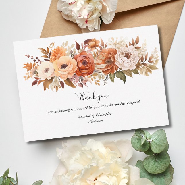 Cartão De Agradecimento Casamento das Flores Florais de Terracotta Boho (Terracotta and Beige Boho Florals Flowers Wedding Thank you card)