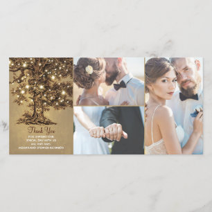 Cartão De Agradecimento Casamento Das Luzes Da Árvore De Oak Rustic Obriga
