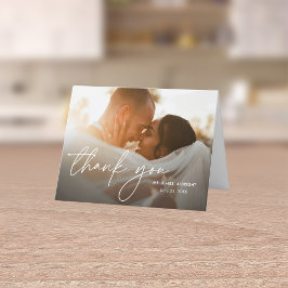 Cartão De Agradecimento Casamento de 2 Fotos Escrito à Mão Simples e Elega