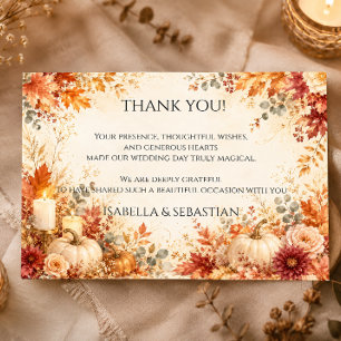 Cartão De Agradecimento Casamento de Abóbora Floral de Outono Elegante