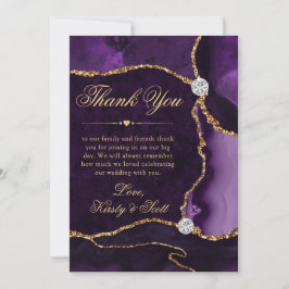 Cartão De Agradecimento Casamento de Ágata Brilhante Roxo e Dourado Elegan