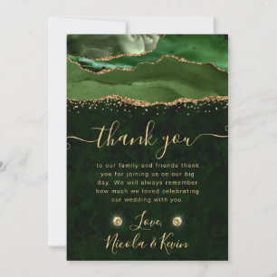 Cartão De Agradecimento Casamento de Agitação Elegante Verde e Dourada