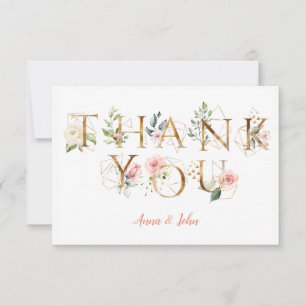 Cartão De Agradecimento Casamento De Alfabeto Floral Branco Rosa Pêssegad