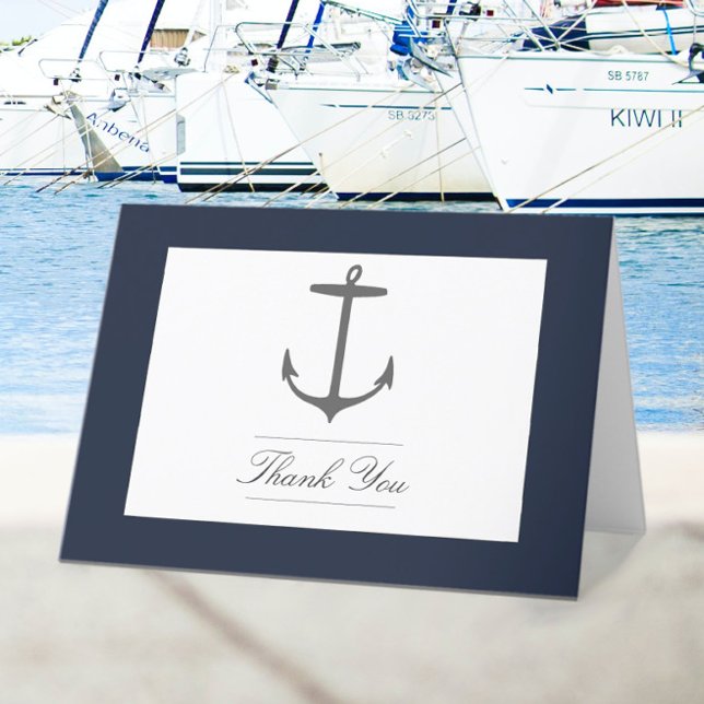 Cartão De Agradecimento Casamento de Âncora Náutica Simples | Azul Marinho (Navy Simple Nautical Anchor Wedding Thank You Card)