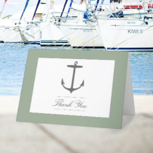 Cartão De Agradecimento Casamento de Âncora Náutica Simples Sage Green