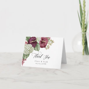 Cartão De Agradecimento Casamento de Anthurium e Hortênsia com Vinho Borgo