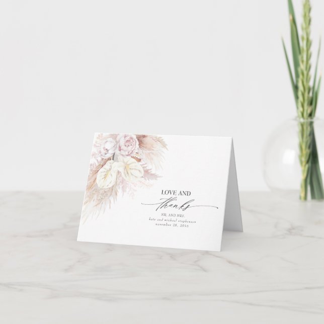 Cartão De Agradecimento Casamento de Anthurium e Pampas Grass Obrigado (Frente)