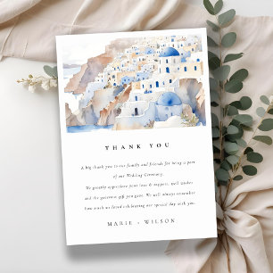 Cartão De Agradecimento Casamento de Aquarela com Grécia Chic Santorini