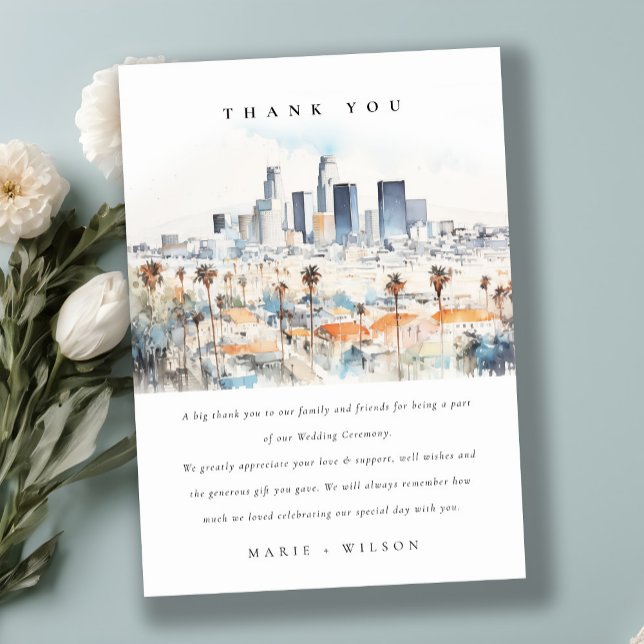 Cartão De Agradecimento Casamento de Aquarela de Los Angeles, Califórnia (Criador carregado)