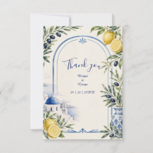 Cartão De Agradecimento Casamento de Aquarela de Telha Azul Costeira de Sa