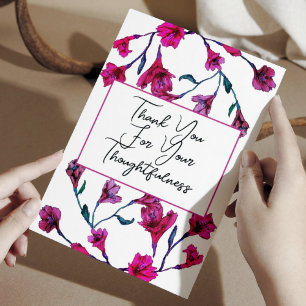 Cartão De Agradecimento Casamento De Aquarela Floral Rosa Brilhante