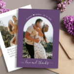 Cartão De Agradecimento Casamento de Arch Mauve Mauve Obrigados Elegante S<br><div class="desc">Cartões de agradecimentos de Casamento de Foto Mágico Elegante Mínimalista que Lotou Arch 2 na cor Mauve Purple. modelo de cartões de agradecimentos de casamento na moda com uma foto (forma de arco) na frente e uma foto na parte traseira. Com o texto "Amor e obrigados" numa letra de escrita...</div>