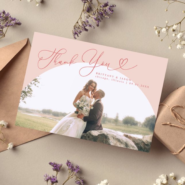 Cartão De Agradecimento Casamento de Arch Rosa Obrigado Script (Criador carregado)
