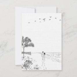 Cartão De Agradecimento Casamento de Arte Mínimo de Linha de Praia do Amor