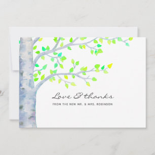 Cartão De Agradecimento Casamento de Árvore de Primavera de Aquarela