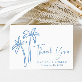 Cartão De Agradecimento Casamento de Árvores de Palma Azuis Desenhadas Mod