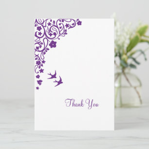 Cartão De Agradecimento Casamento de Aves Florais Púrpura do Jardim Secret