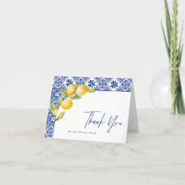 Cartão De Agradecimento Casamento de Azulejos Azuis de Limões do Mediterrâ
