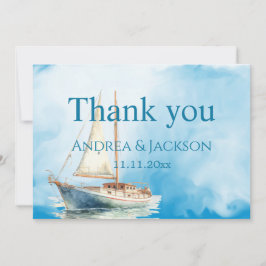 Cartão De Agradecimento Casamento de Barco à Vela em Aquarela Obrigado