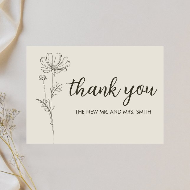 Cartão De Agradecimento Casamento de bege minimalista (Minimalist Beige Monogram Wedding Thank you Card)
