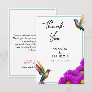 Cartão De Agradecimento Casamento de Beija-flores Coloridos Margaridas Rox