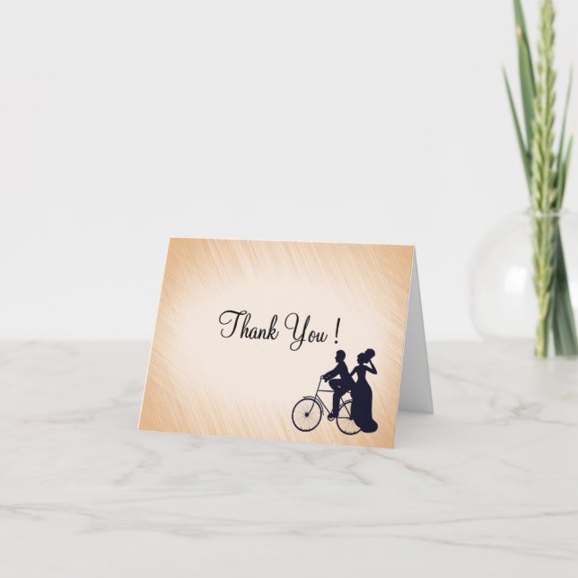 Cartão De Agradecimento Casamento de Bicicleta Peach Obrigado Vazio (Frente)